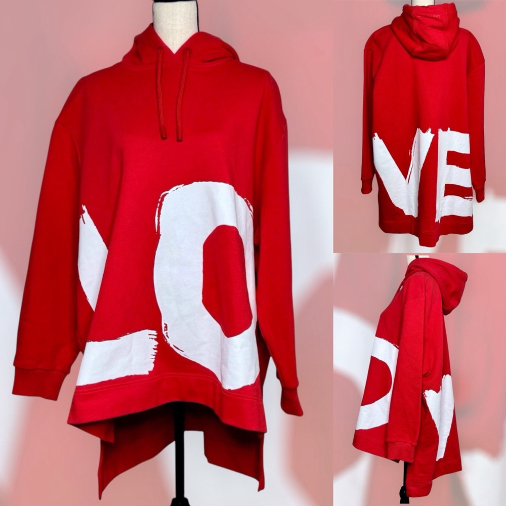 BURBERRY LOVE Hooded Oversized Sweatshirt Red St Valentine's Day NWT - Medium - Picture 2 of 15